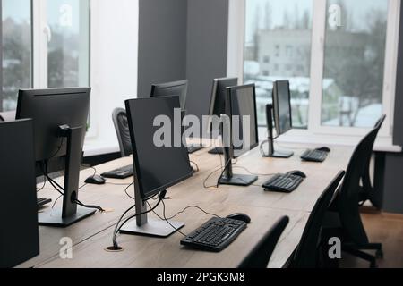 Many modern computers in open space office Stock Photo