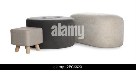 Different poufs on white background. Home design Stock Photo