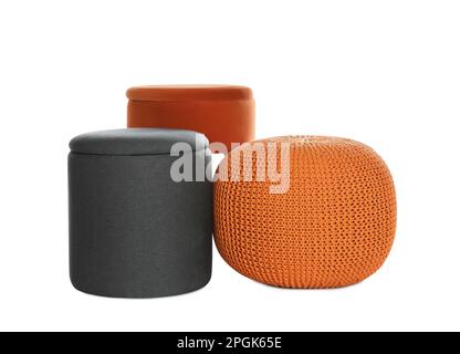 Different poufs on white background. Home design Stock Photo