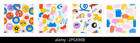 Various Patches, Pins, Stamps, Stickers. Seamless pattern Stock Vector