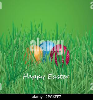 Happy Easter Card - Three Easter Eggs in the Grass Stock Vector