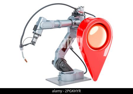 Robotic arm with map pointer. 3D rendering isolated on white background ...
