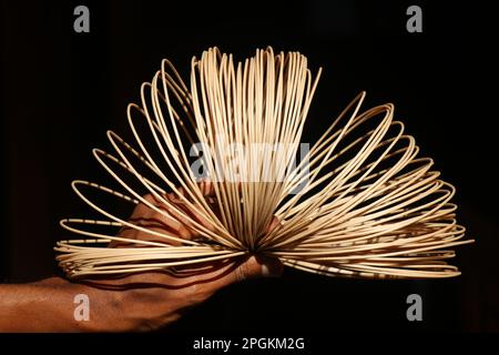 wood color plastic filament reels for printing on a 3D printer Stock Photo