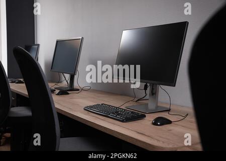 Many modern computers in open space office Stock Photo