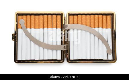 Stylish case with cigarettes isolated on white Stock Photo