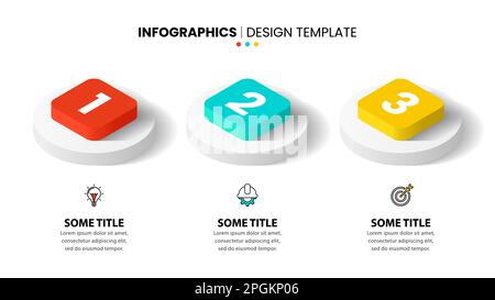 Infographic template with icons and 3 options or steps. Isometric columns. Can be used for workflow layout, diagram, banner, webdesign. Vector illustr Stock Vector