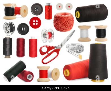 Set with different sewing supplies on white background Stock Photo