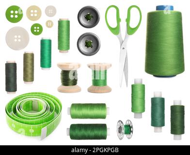 Set with different sewing supplies on white background Stock Photo