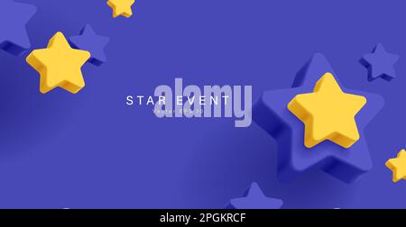 Vector 3d render background with volume stars poping up on blue backdrop Stock Vector