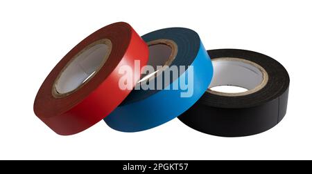 red, blue and black electrician's tape on a white background Stock Photo