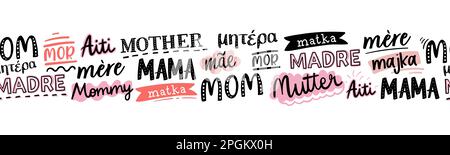 Fun handwritten seamless pattern with the word mother in various languages, great for textiles, wrapping, banners, wallpapers - vector design Stock Vector
