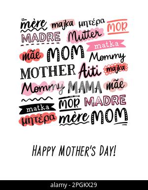 Fun handwritten seamless pattern with the word mother in various languages, great for textiles, wrapping, banners, wallpapers - vector design Stock Vector