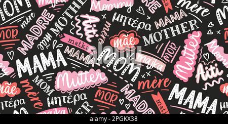 Fun handwritten seamless pattern with the word mother in various languages, great for textiles, wrapping, banners, wallpapers - vector design Stock Vector