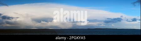 Cumulonimbus storm clouds over the Orkney Isles, viewed over the Pentland Firth from  Duncansby Head, near John o'Groats, Caithness, Scotland, UK. Stock Photo