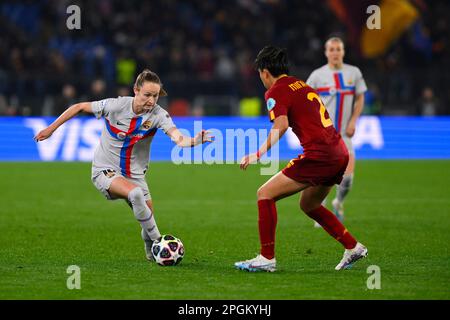 Rome, Italy. 21st Mar, 2023. Caroline Graham Hansen of FC Barcelona during the Quarter-finals, 1st leg UEFA Women's Champions League between A.S. Roma and FC Barcelona on March 21, 2023 at the Stadio Olimpico in Rome. (Photo by Domenico Cippitelli/Pacific Press) Credit: Pacific Press Media Production Corp./Alamy Live News Stock Photo