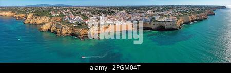 Aerial panorama from the historical village Carvoeiro in the Algarve Portugal Stock Photo