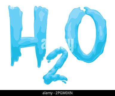 H2O blue and watery sign in cartoon style on white background. Stock Vector