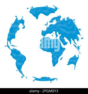 Abstract globe with blue continents with a watery effect. Cartoon style design over white background. Stock Vector