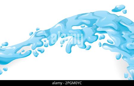 Horizontal banner with blue water stream in gradient style over white background. Stock Vector