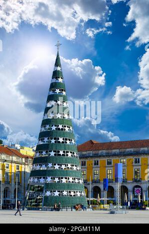 Christmas tree in Commerce Square, Lisbon, Portugal Stock Photo