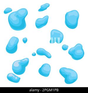 Different variations of blue drops with irregular shapes in cartoon style. Stock Vector