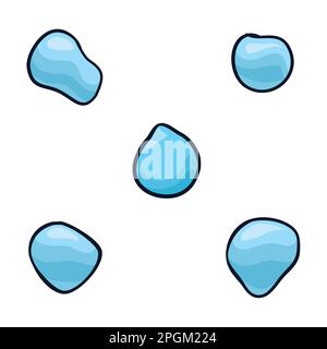 Set of five blue water drops in cartoon style over white background. Stock Vector