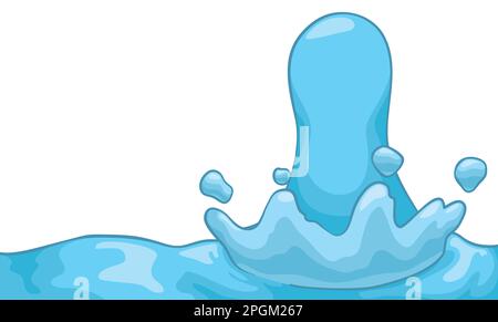 Template with drop impact on blue water surface with copy space. Design in cartoon style. Stock Vector