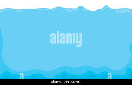 Template with view of a blue body of water with ripples on top in cartoon style. Stock Vector