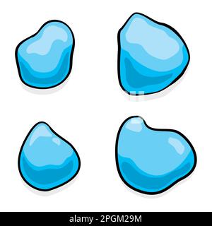 Four blue water drops in cartoon style and outlines over white background. Stock Vector