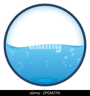 Round button with frame, half filled with water and bubbles. Gradient effect design. Stock Vector
