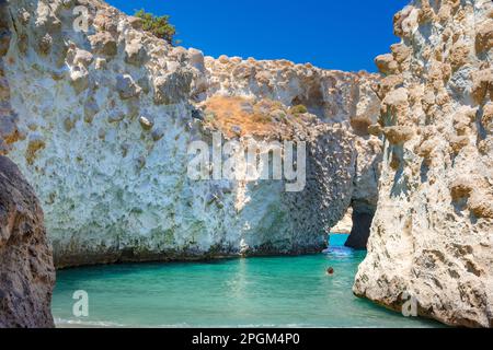 Cave of Papafragas beach in Milos island, Cyclades, Greece. Stock Photo