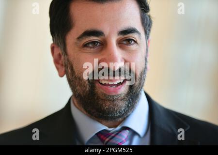Edinburgh Scotland, UK 23 March 2023. Humza Yousaf arrives for First Minister Questions. credit sst/alamy live news Stock Photo
