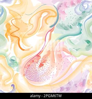 Abstract wavy lines. Beautiful seamless watercolor texture. Endless pattern in bright spring style. Flowing waves abstraction. Modern background for w Stock Vector