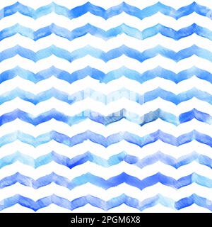 Seamless watercolor chevron pattern with hand-painted zigzag stripes in blue. Geometric allover design in repeat, perfect for textiles, wallpaper, bac Stock Photo