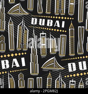 Seamless pattern with outline Dubai UAE Skyline. Modern Buildings ...