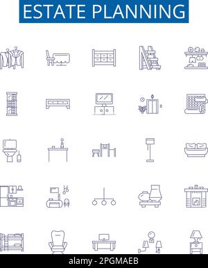 Estate planning line icons signs set. Design collection of Wills, Trusts, Taxation, Probate, Heirs, Inheritance, Estate, Guardianship outline concept Stock Vector