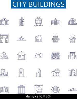 City buildings line icons signs set. Design collection of Skyscrapers, Towers, Complexes, Structures, Homes, Apartment, Townhouses, Skyline outline Stock Vector