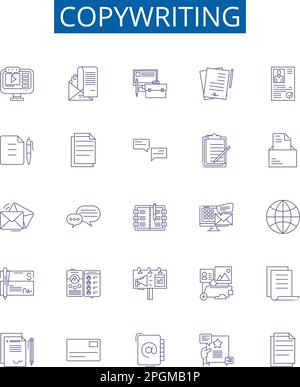 Copywriting line icons signs set. Design collection of Copywriting, Writing, Content, Creativity, Advertising, Scripting, Scripting, Wordsmithing Stock Vector