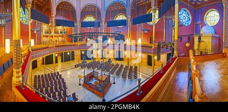 BUDAPEST, HUNGARY - FEB 22, 2022: Explore restored Moorish Revival style interior of Rumbach Street Synagogue, on Feb 22 in Budapest Stock Photo