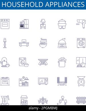 Household appliances line icons signs set. Design collection of Iron ...