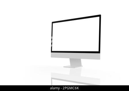 Computer screen isolated in white with reflection. Isolated screen for mockup, app or web page presentation. Side view Stock Photo