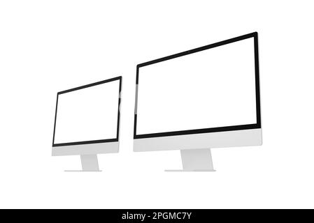Two modern computer displays with isolated screen for app or web page promotions Stock Photo