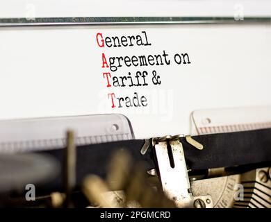 GATT symbol. Concept words GATT general agreement on tariff and trade typed on retro typewriter on beautiful white background. Business GATT general a Stock Photo