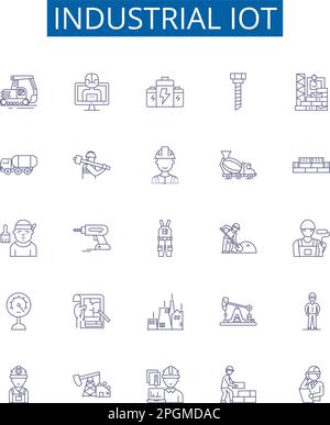 Industrial iot line icons signs set. Design collection of Industrial, IoT, Manufacturing, Automation, Connectivity, Automated, Big, Data outline Stock Vector