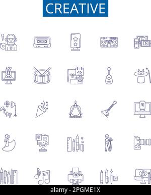 Creative line icons signs set. Design collection of Innovative, Imaginative, Original, Artistic, Visionary, Resourceful, Intuitive, Conceptual outline Stock Vector