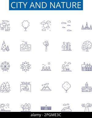 City gardens line icons signs set. Design collection of Urban, Park ...
