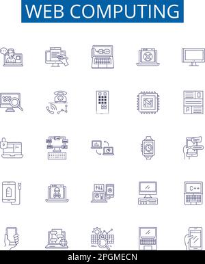 Web computing line icons signs set. Design collection of web, computing, technology, internet, software, development, language, framework outline Stock Vector