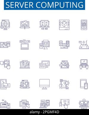 Server computing line icons signs set. Design collection of Server, Computing, Cloud, Data, Storage, Infrastructure, Networking, Virtualization Stock Vector