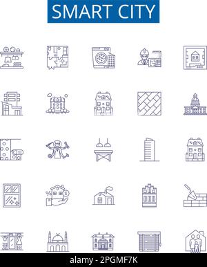 Smart city line icons signs set. Design collection of Smart, City, Intelligent, Connected, Sustainable, Automated, Innovative, Future outline concept Stock Vector