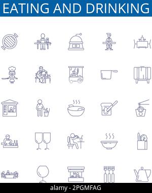Eating and drinking line icons signs set. Design collection of Dining ...
